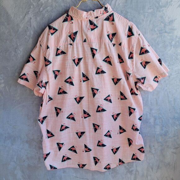 URBAN PIPELINE Flamingo Print Button Down Shirt XXL Short Sleeve Cotton Resort - Picture 4 of 7